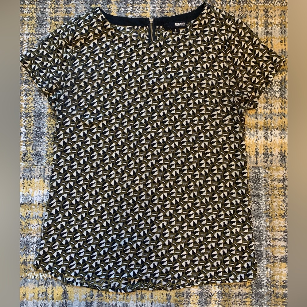 Brooklyn Industries semi-sheer olive blouse with zipper back